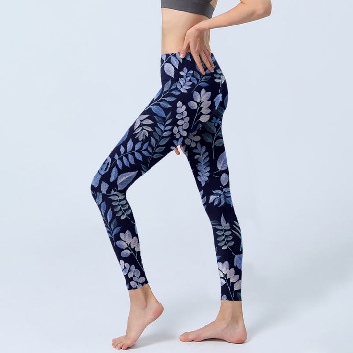 Buddha Stones Lila Blätter Print Gym Leggings Damen Yogahose - image 2