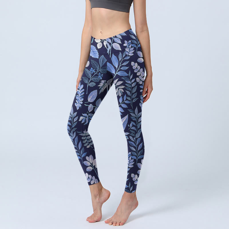 Buddha Stones Lila Blätter Print Gym Leggings Damen Yogahose - Dunkelschieferblau - US18, UK/AU22, EU50 (4XL) - image 0