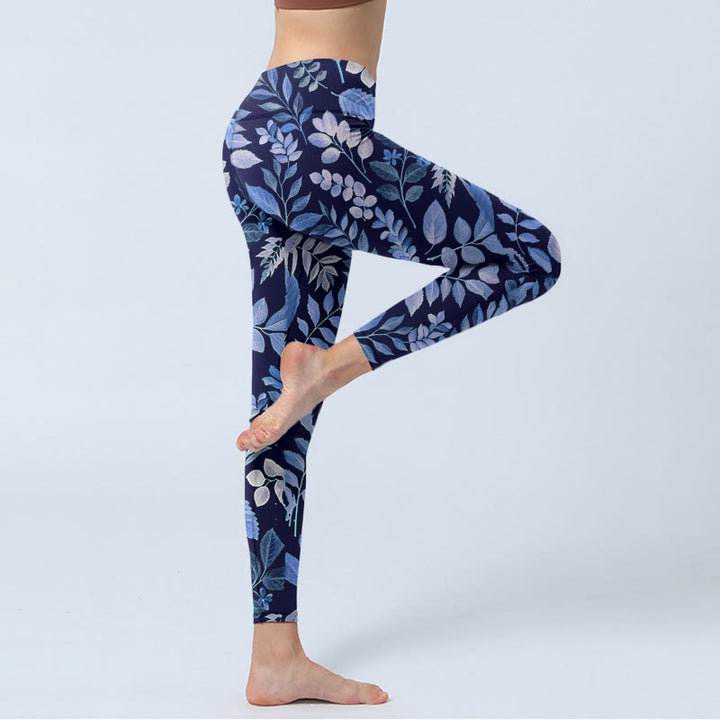 Buddha Stones Lila Blätter Print Gym Leggings Damen Yogahose - image 3