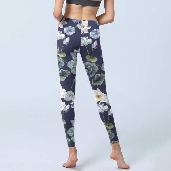 Buddha Stones Blau Weiß Lotus Blumen Ölgemälde Druck Gym Leggings frauen Yoga Hosen - image 7