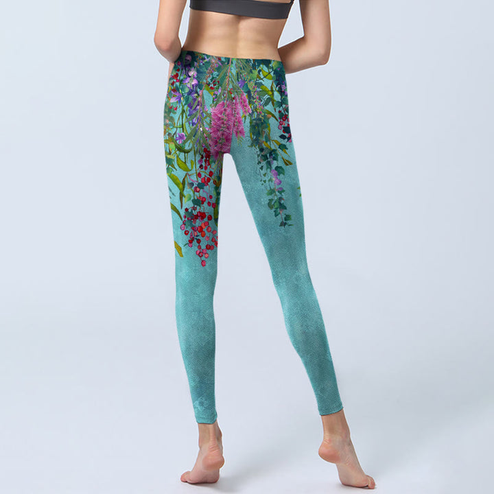 Buddha Stones Leuchtende Blumen Grüne Weidenblätter Print Gym Leggings Damen Yogahose - image 6