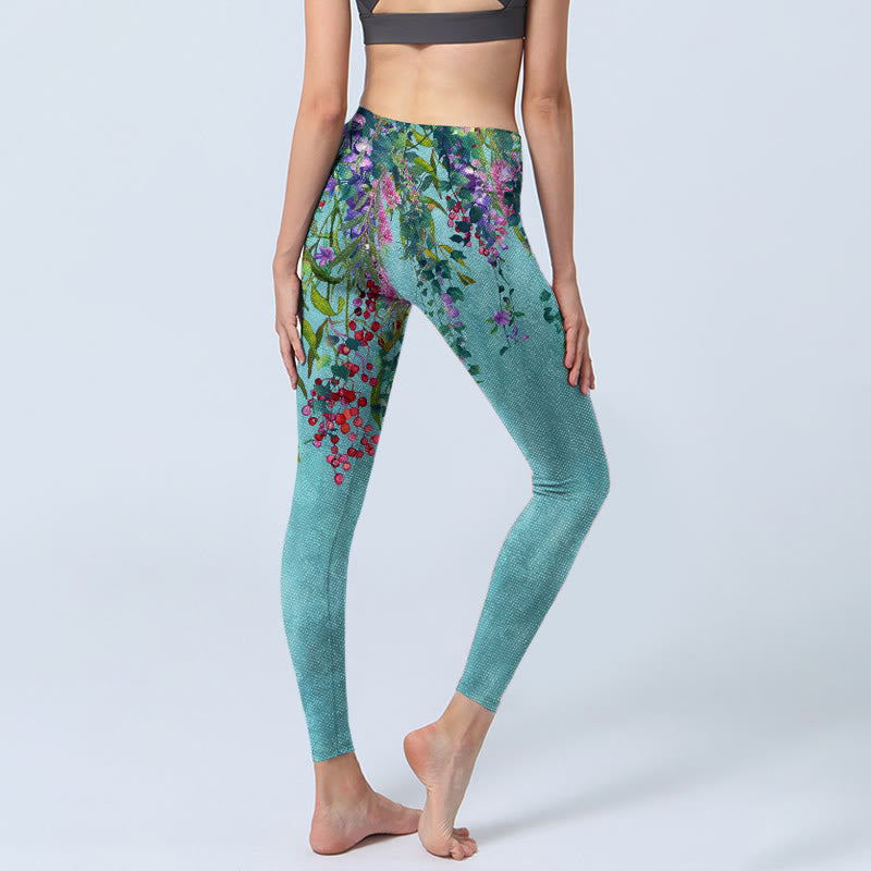 Buddha Stones Leuchtende Blumen Grüne Weidenblätter Print Gym Leggings Damen Yogahose - image 5
