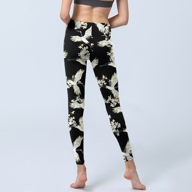 Buddha Stones Weiße Kraniche Blüten Print Gym Leggings Damen Yogahose - image 6