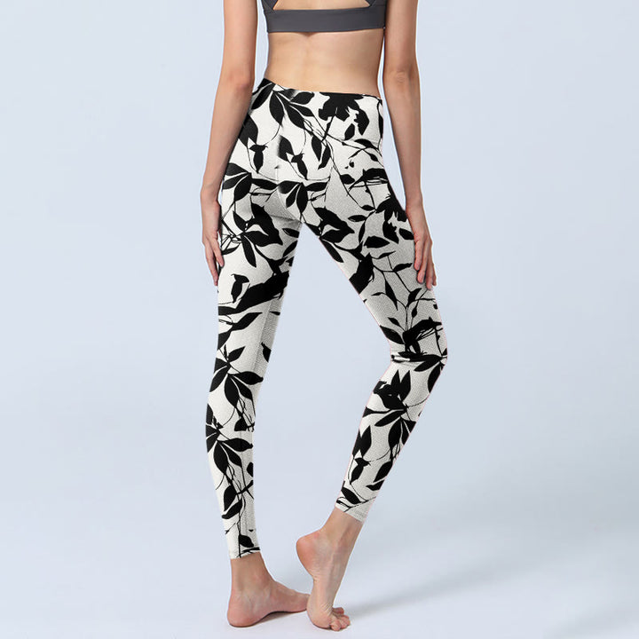 Buddha Stones Schwarze Blätter Print Gym Leggings Damen Yoga Hose - image 5