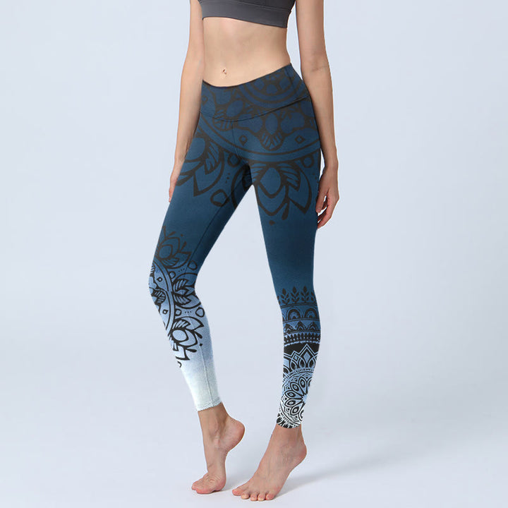 Buddha Stones Circular Mandala Flower Print Gym Leggings Damen Yogahose - Stahlblau - US18， UK/AU22，EU50 (4XL) - image 1