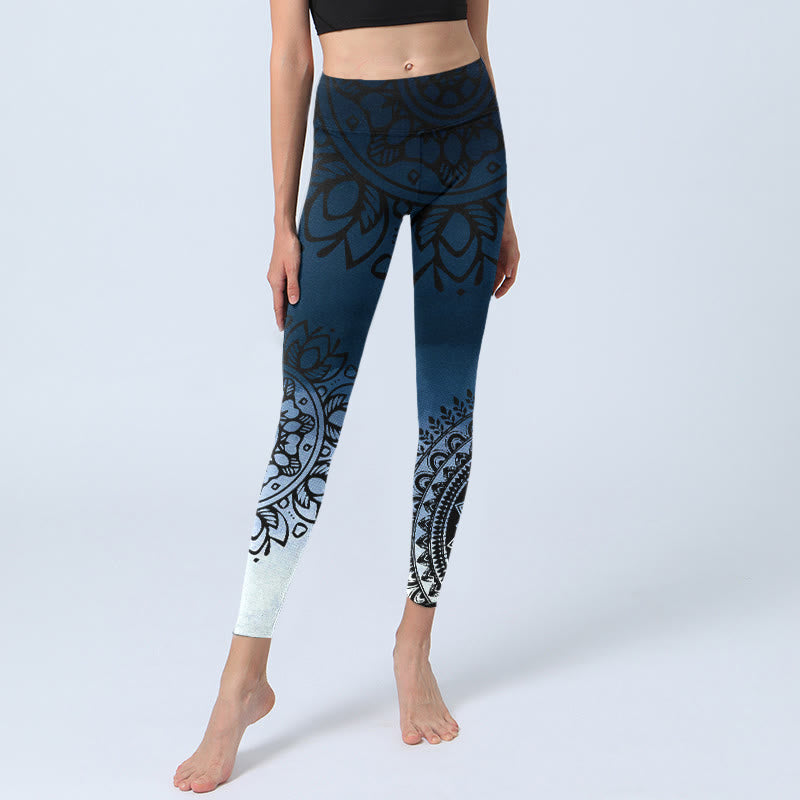 Buddha Stones Circular Mandala Flower Print Gym Leggings Damen Yogahose - image 5