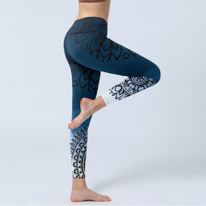 Buddha Stones Circular Mandala Flower Print Gym Leggings Damen Yogahose - image 3
