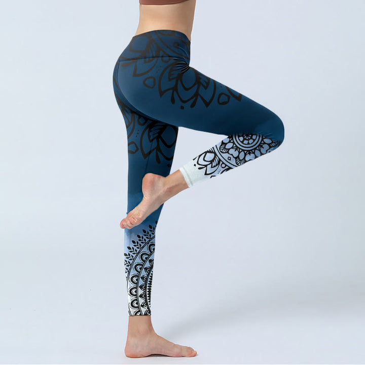 Buddha Stones Circular Mandala Flower Print Gym Leggings Damen Yogahose - image 3