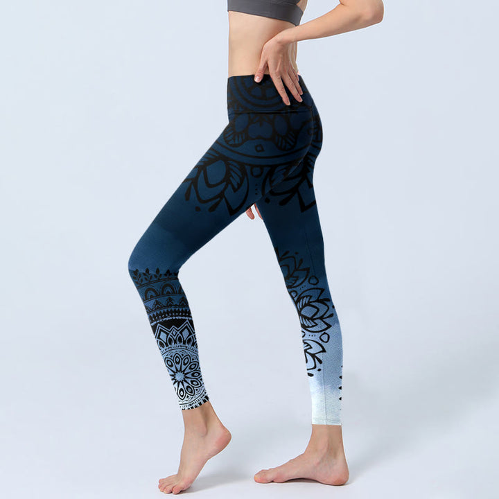 Buddha Stones Circular Mandala Flower Print Gym Leggings Damen Yogahose - image 3