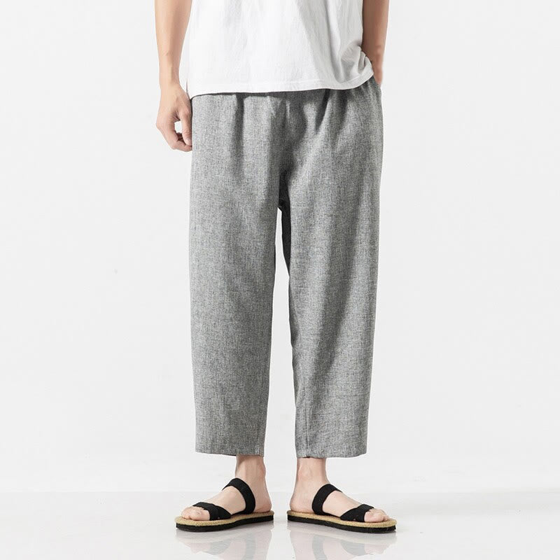 Buddha Stones Sommerhose aus Baumwollleinen für Herren, Länge 7–8, einfarbig, mit Taschen - Hellgrau - US/ UK/AU46，EU56 (5XL) - image 25