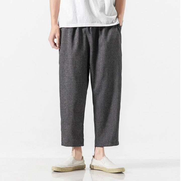 Buddha Stones Sommerhose aus Baumwollleinen für Herren, Länge 7–8, einfarbig, mit Taschen - Schwarz - US/ UK/AU46，EU56 (5XL) - image 11