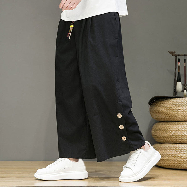 Buddha Stones Herrenhose mit geradem Bein, Leinenknöpfen, Kordelzug und Taschen - Schwarz - US/ UK/AU46，EU56 (5XL) - image 8