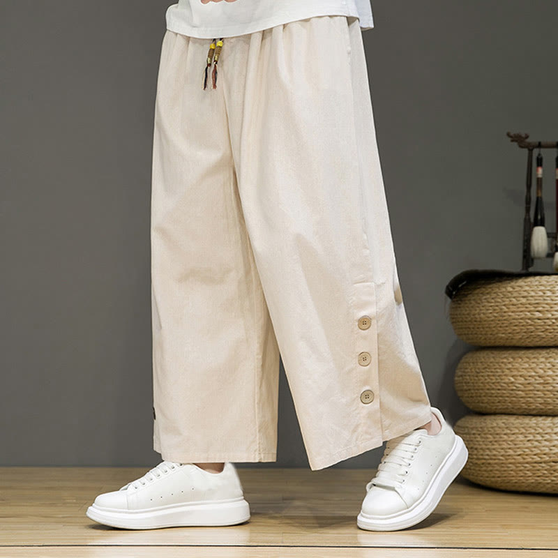 Buddha Stones Herrenhose mit geradem Bein, Leinenknöpfen, Kordelzug und Taschen - Beige - US/ UK/AU46，EU56 (5XL) - image 1