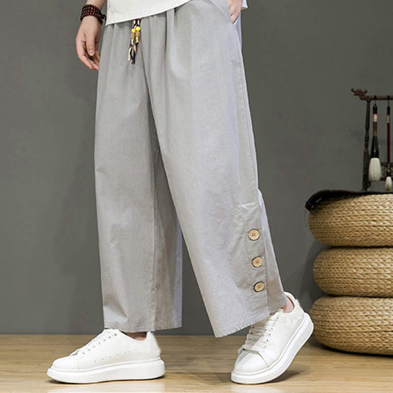 Buddha Stones Herrenhose mit geradem Bein, Leinenknöpfen, Kordelzug und Taschen - Hellgrau - US/ UK/AU46, EU56 (5XL) - image 16