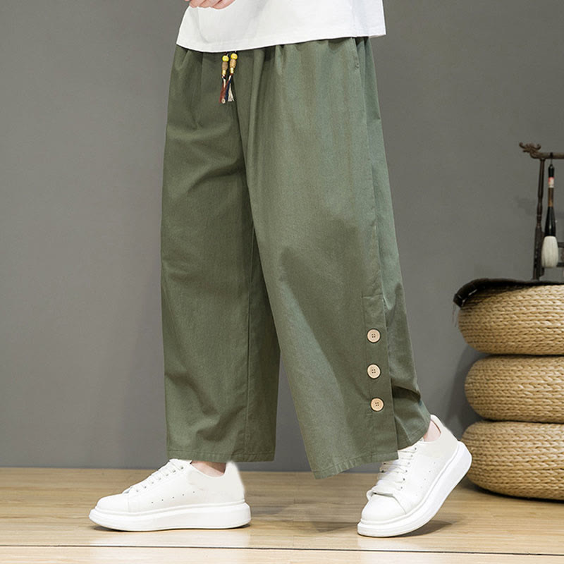 Buddha Stones Herrenhose mit geradem Bein, Leinenknöpfen, Kordelzug und Taschen - Dunkelseegrün - US/ UK/AU46, EU56 (5XL) - image 25