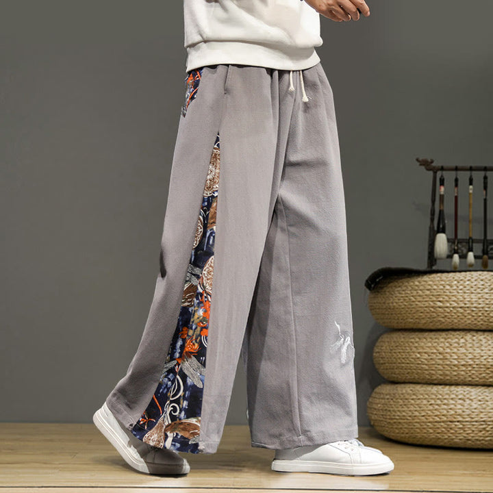 Buddha Stones Kranich Stickerei Kordelzug Herren Baumwolle Leinen Weite Beinhose mit Taschen - Hellgrau - US/ UK/AU46，EU56 (5XL) - image 22