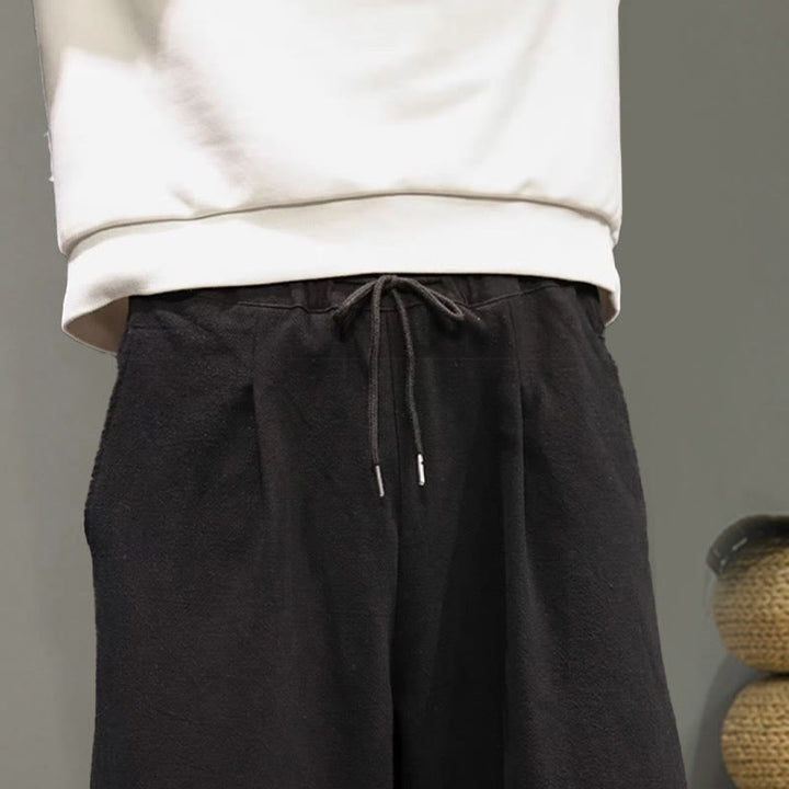 Buddha Stones Kranich Stickerei Kordelzug Herren Baumwolle Leinen Weite Beinhose mit Taschen - image 18