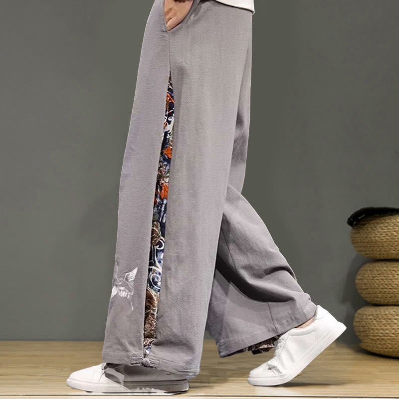 Buddha Stones Kranich Stickerei Kordelzug Herren Baumwolle Leinen Weite Beinhose mit Taschen - image 25