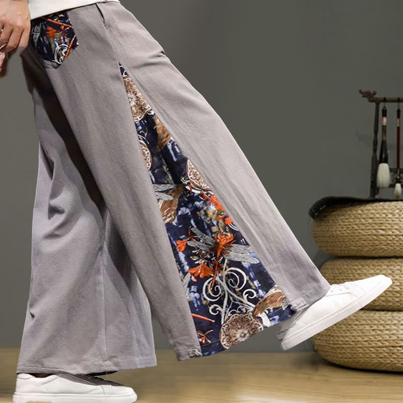 Buddha Stones Kranich Stickerei Kordelzug Herren Baumwolle Leinen Weite Beinhose mit Taschen - image 29