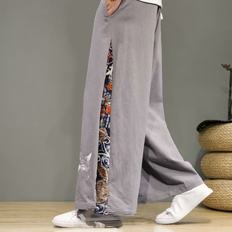 Buddha Stones Kranich Stickerei Kordelzug Herren Baumwolle Leinen Weite Beinhose mit Taschen - image 22