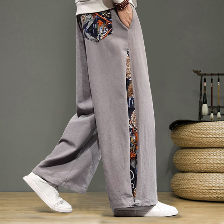Buddha Stones Kranich Stickerei Kordelzug Herren Baumwolle Leinen Weite Beinhose mit Taschen - image 27