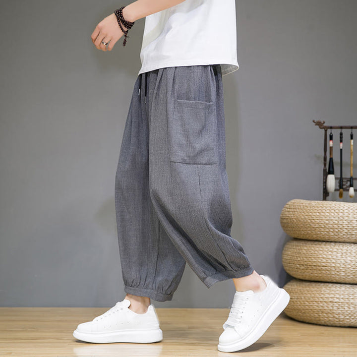 Buddha Stones Lässige 7-8 Länge Cropped Herren Haremshose mit Seitentaschen - Dunkelgrau - US/ UK/AU46，EU56 (5XL) - image 18