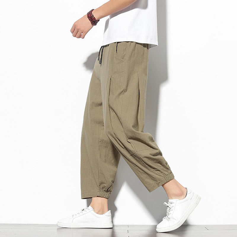Buddha Stones Sommer Herren 7-8 Länge Baumwolle Leinen Karottenhose mit Taschen - BurlyWood - US/ UK/AU46，EU56 (5XL) - image 1