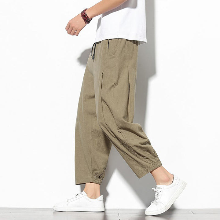 Buddha Stones Sommer Herren 7-8 Länge Baumwolle Leinen Karottenhose mit Taschen - BurlyWood - US/ UK/AU46，EU56 (5XL) - image 1