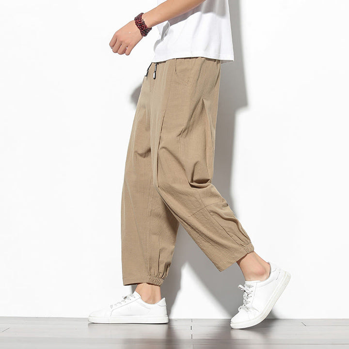 Buddha Stones Sommer Herren 7-8 Länge Baumwolle Leinen Karottenhose mit Taschen - Bräunen - US/ UK/AU46，EU56 (5XL) - image 5