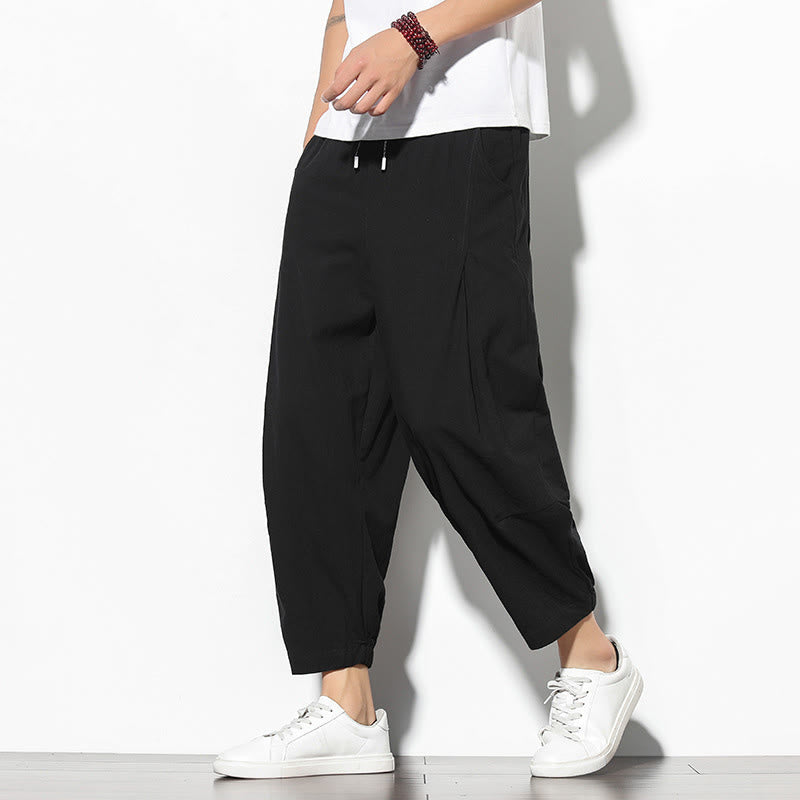 Buddha Stones Sommer Herren 7-8 Länge Baumwolle Leinen Karottenhose mit Taschen - Schwarz - US/ UK/AU46，EU56 (5XL) - image 14