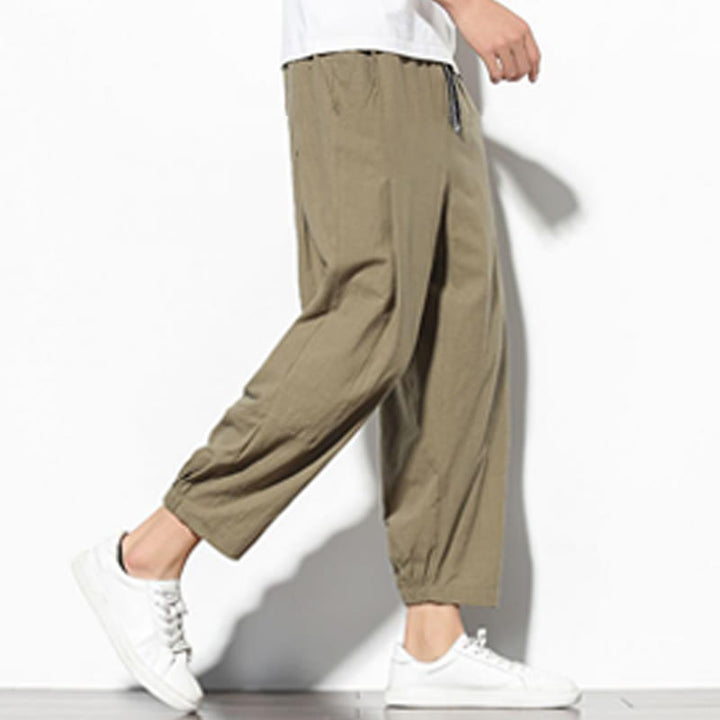 Buddha Stones Sommer Herren 7-8 Länge Baumwolle Leinen Karottenhose mit Taschen - image 2