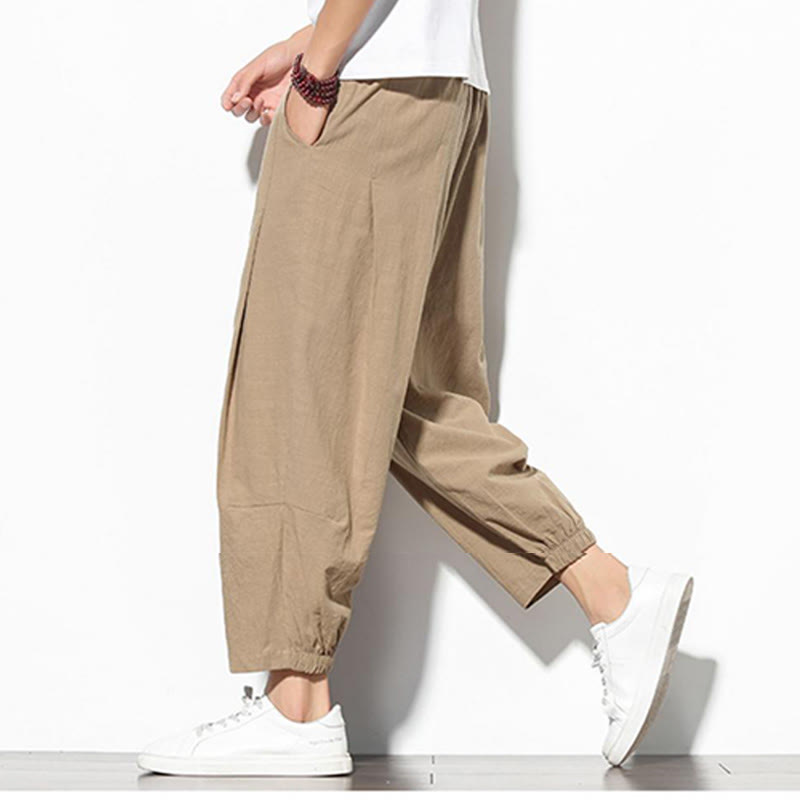 Buddha Stones Sommer Herren 7-8 Länge Baumwolle Leinen Karottenhose mit Taschen - image 5