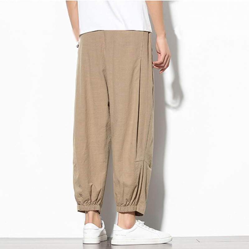 Buddha Stones Sommer Herren 7-8 Länge Baumwolle Leinen Karottenhose mit Taschen - image 7