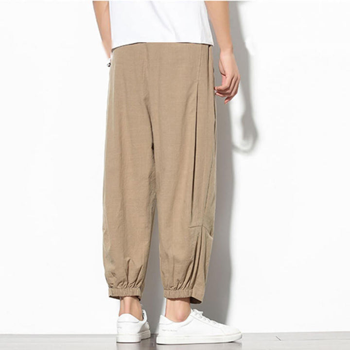 Buddha Stones Sommer Herren 7-8 Länge Baumwolle Leinen Karottenhose mit Taschen - image 7
