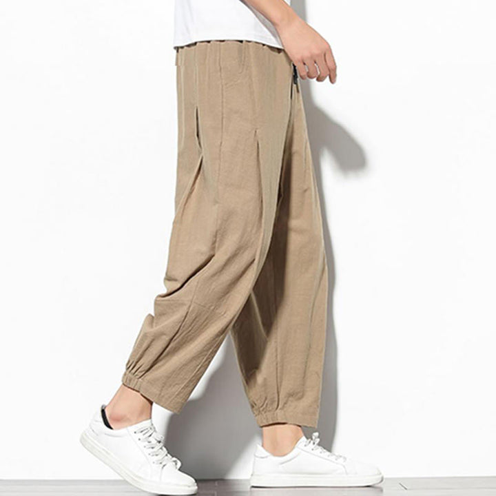 Buddha Stones Sommer Herren 7-8 Länge Baumwolle Leinen Karottenhose mit Taschen - image 9