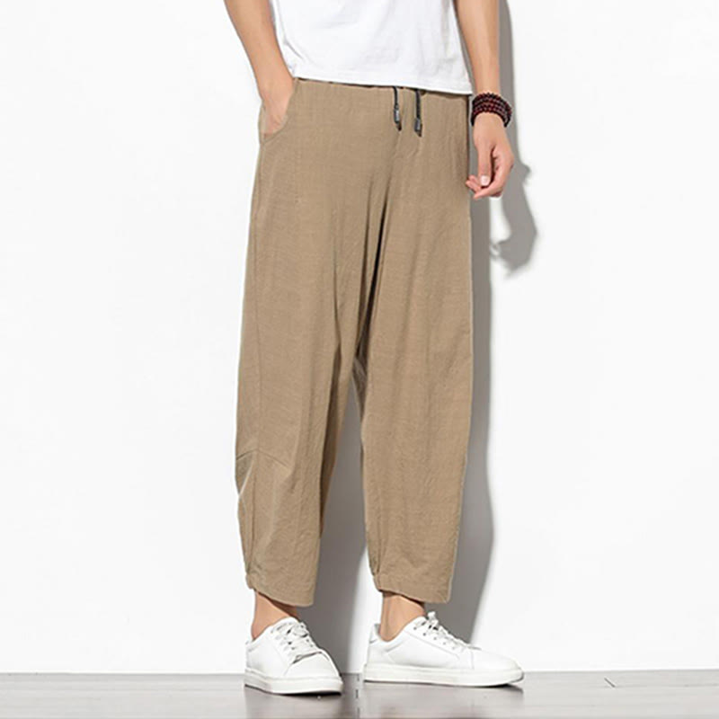 Buddha Stones Sommer Herren 7-8 Länge Baumwolle Leinen Karottenhose mit Taschen - image 8