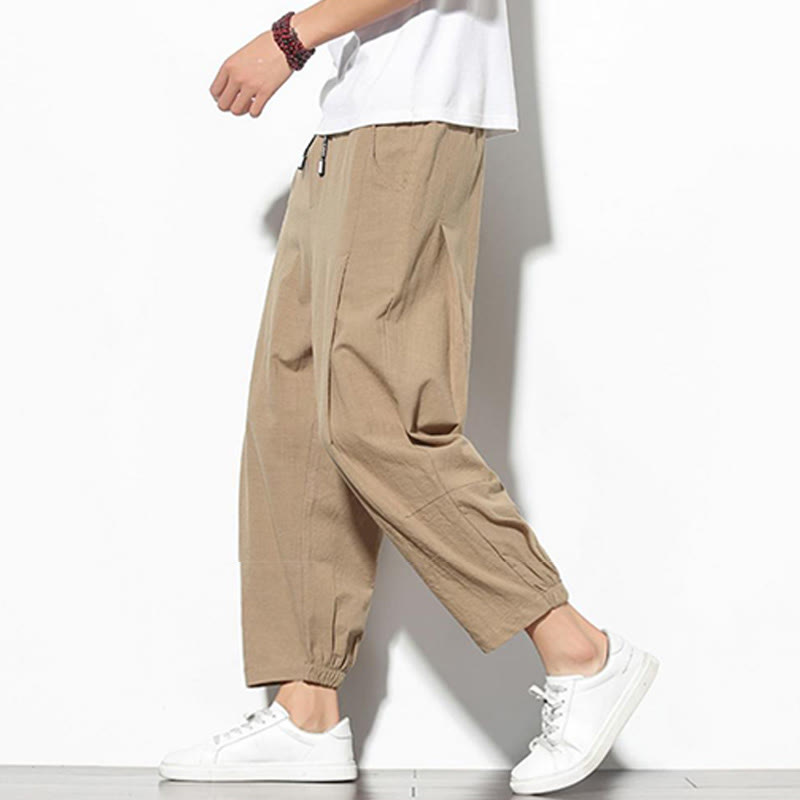 Buddha Stones Sommer Herren 7-8 Länge Baumwolle Leinen Karottenhose mit Taschen - image 9