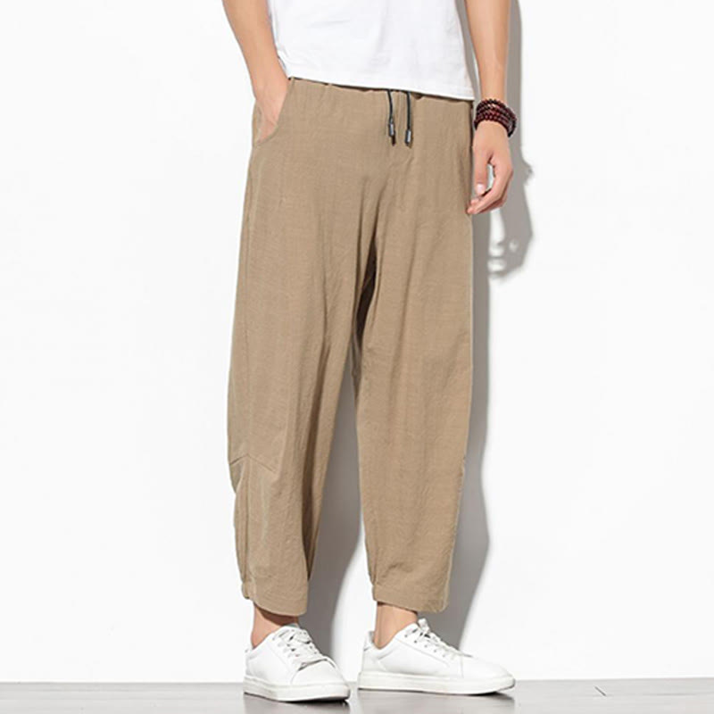 Buddha Stones Sommer Herren 7-8 Länge Baumwolle Leinen Karottenhose mit Taschen - image 11