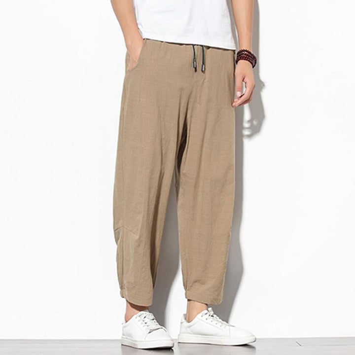Buddha Stones Sommer Herren 7-8 Länge Baumwolle Leinen Karottenhose mit Taschen - image 11