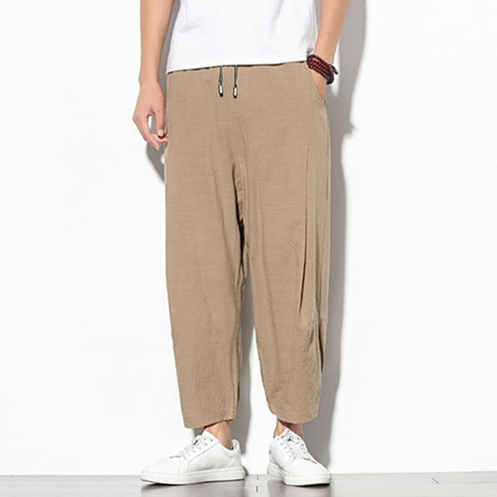 Buddha Stones Sommer Herren 7-8 Länge Baumwolle Leinen Karottenhose mit Taschen - image 13