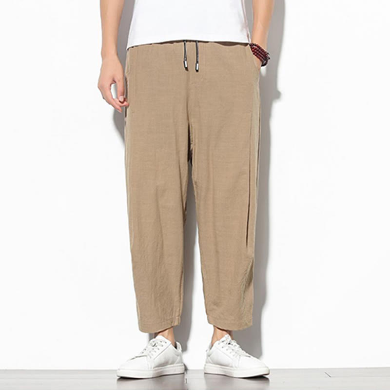 Buddha Stones Sommer Herren 7-8 Länge Baumwolle Leinen Karottenhose mit Taschen - image 11