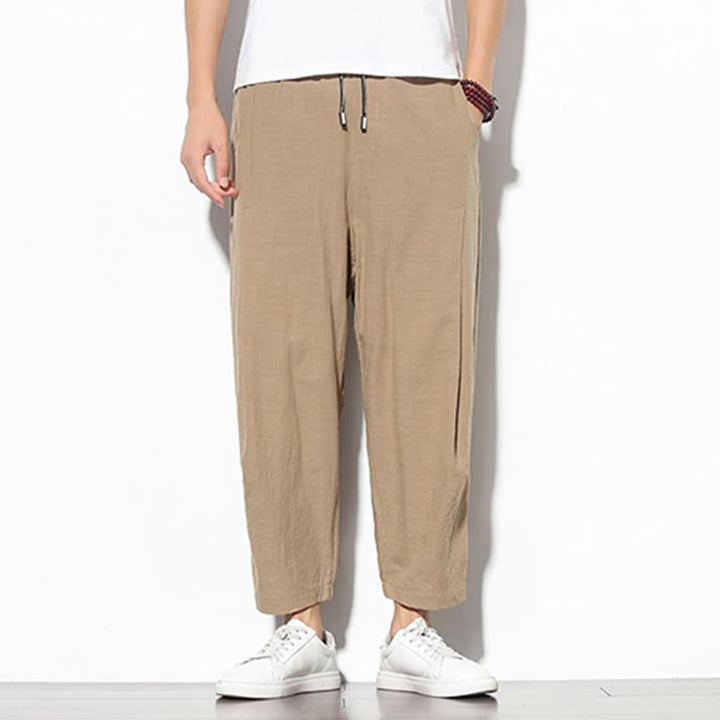 Buddha Stones Sommer Herren 7-8 Länge Baumwolle Leinen Karottenhose mit Taschen - image 11