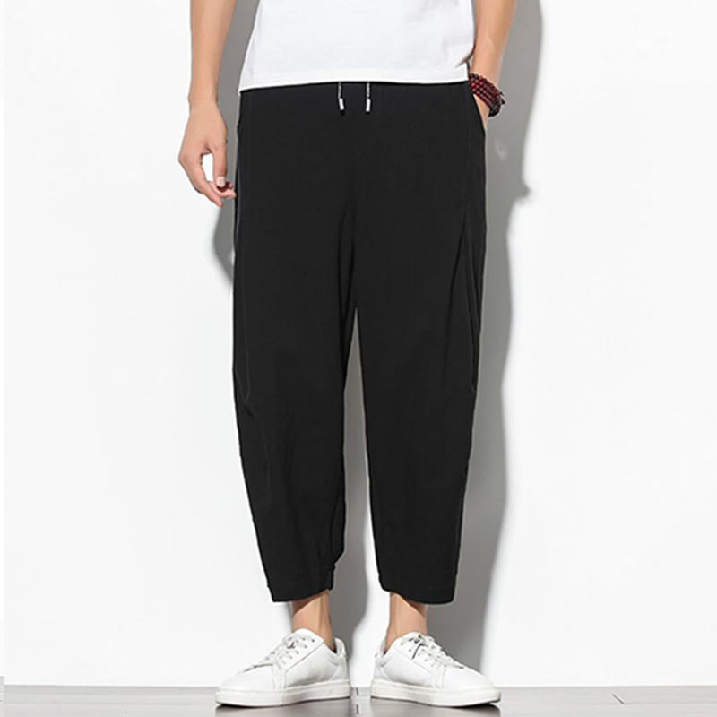 Buddha Stones Sommer Herren 7-8 Länge Baumwolle Leinen Karottenhose mit Taschen - image 16
