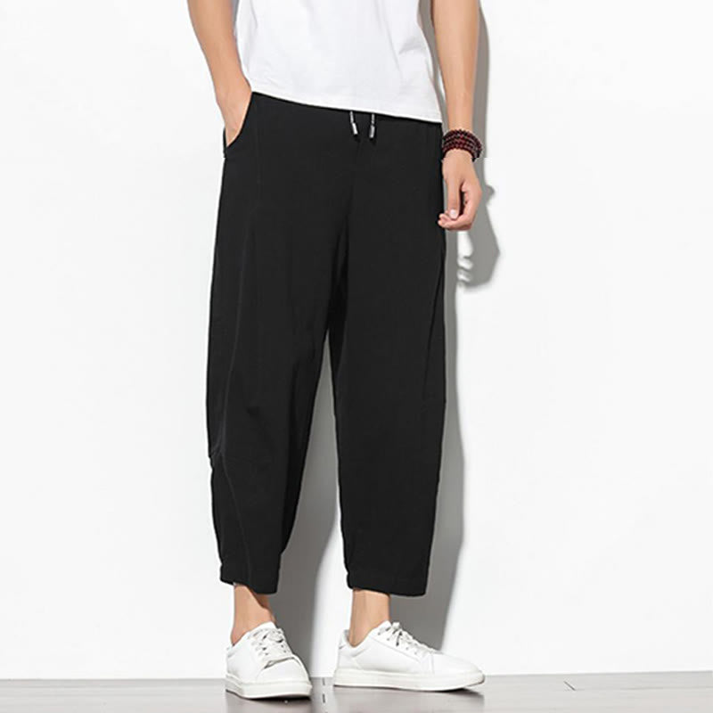 Buddha Stones Sommer Herren 7-8 Länge Baumwolle Leinen Karottenhose mit Taschen - image 19
