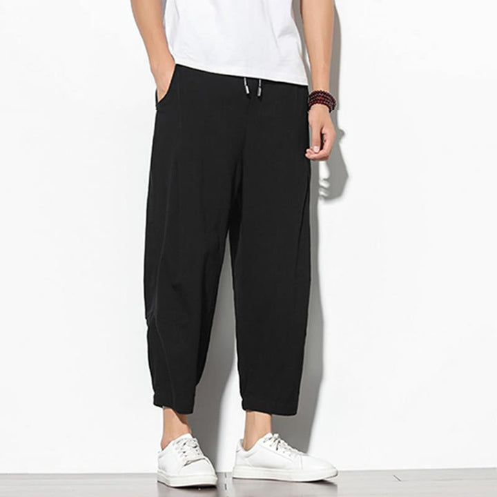 Buddha Stones Sommer Herren 7-8 Länge Baumwolle Leinen Karottenhose mit Taschen - image 19