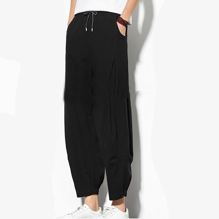 Buddha Stones Sommer Herren 7-8 Länge Baumwolle Leinen Karottenhose mit Taschen - image 22