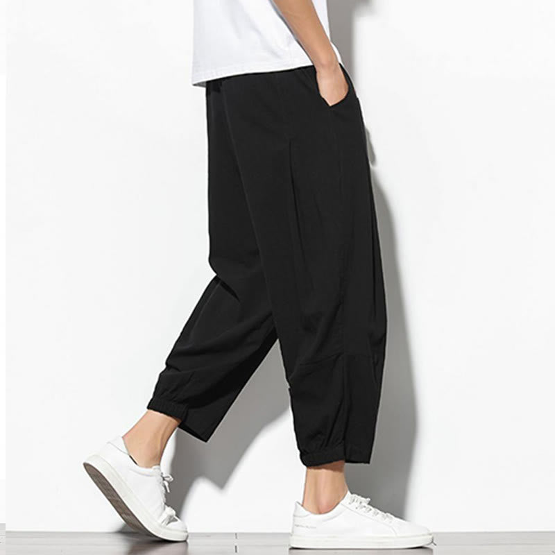 Buddha Stones Sommer Herren 7-8 Länge Baumwolle Leinen Karottenhose mit Taschen - image 17