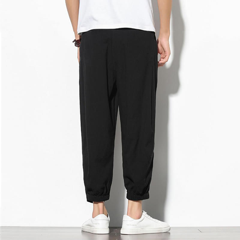 Buddha Stones Sommer Herren 7-8 Länge Baumwolle Leinen Karottenhose mit Taschen - image 18