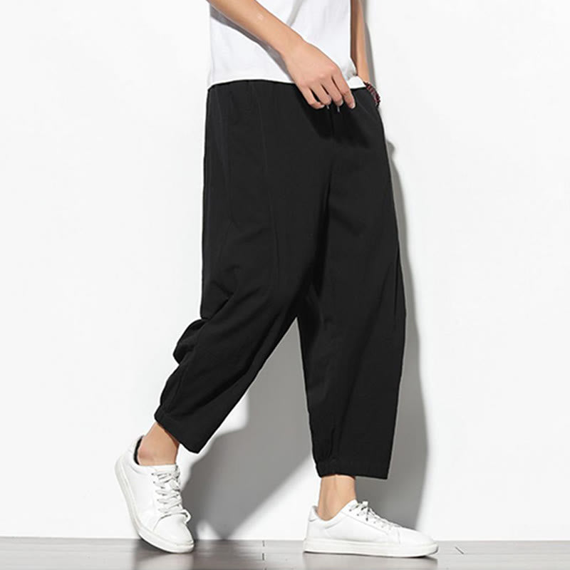 Buddha Stones Sommer Herren 7-8 Länge Baumwolle Leinen Karottenhose mit Taschen - image 18