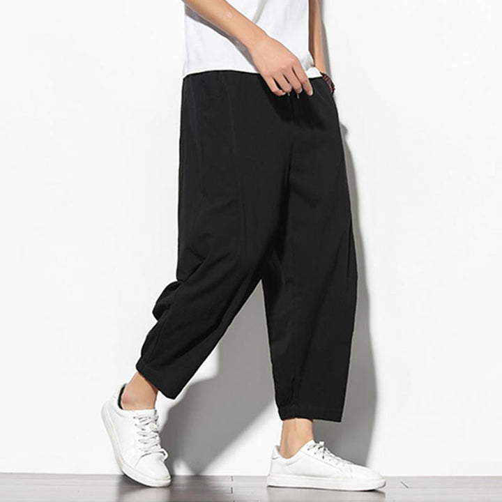 Buddha Stones Sommer Herren 7-8 Länge Baumwolle Leinen Karottenhose mit Taschen - image 18